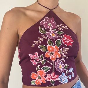 Y2K 100% Silk Vintage Mango Floral Halter Top